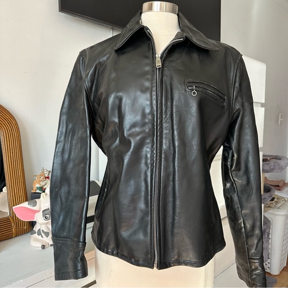 Vintage 1940’s Fidelity SPortswear Steerhide Leather black racer biker jacket - Picture 8 of 16